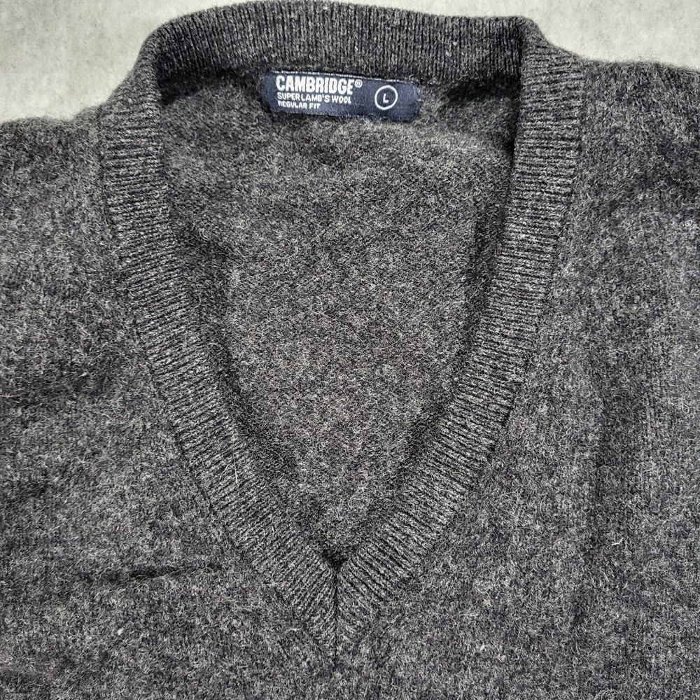 Cambridge Mens Large Regular Fit Dark Gray Black Super Lamb's Wool‎ Sweater Vest